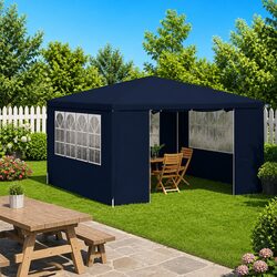 Blue Party Tent 4x4 m with Decorative Side Walls