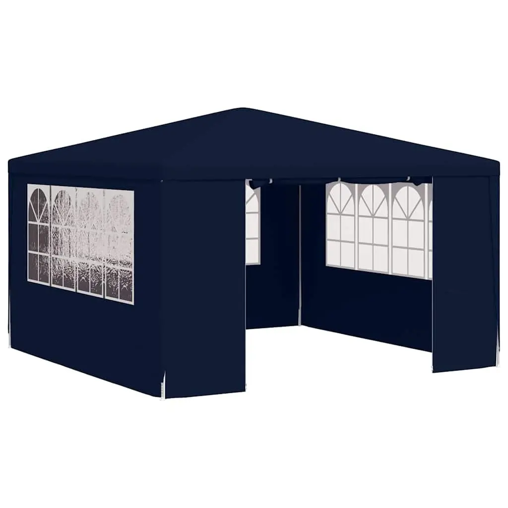 Party Tent Polyethylene 4x4 m Blue with Side Walls Decorative Windows and Zippered Door