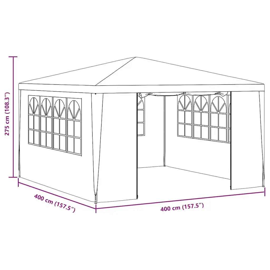 Party Tent Polyethylene 4x4 m Blue with Side Walls Decorative Windows and Zippered Door