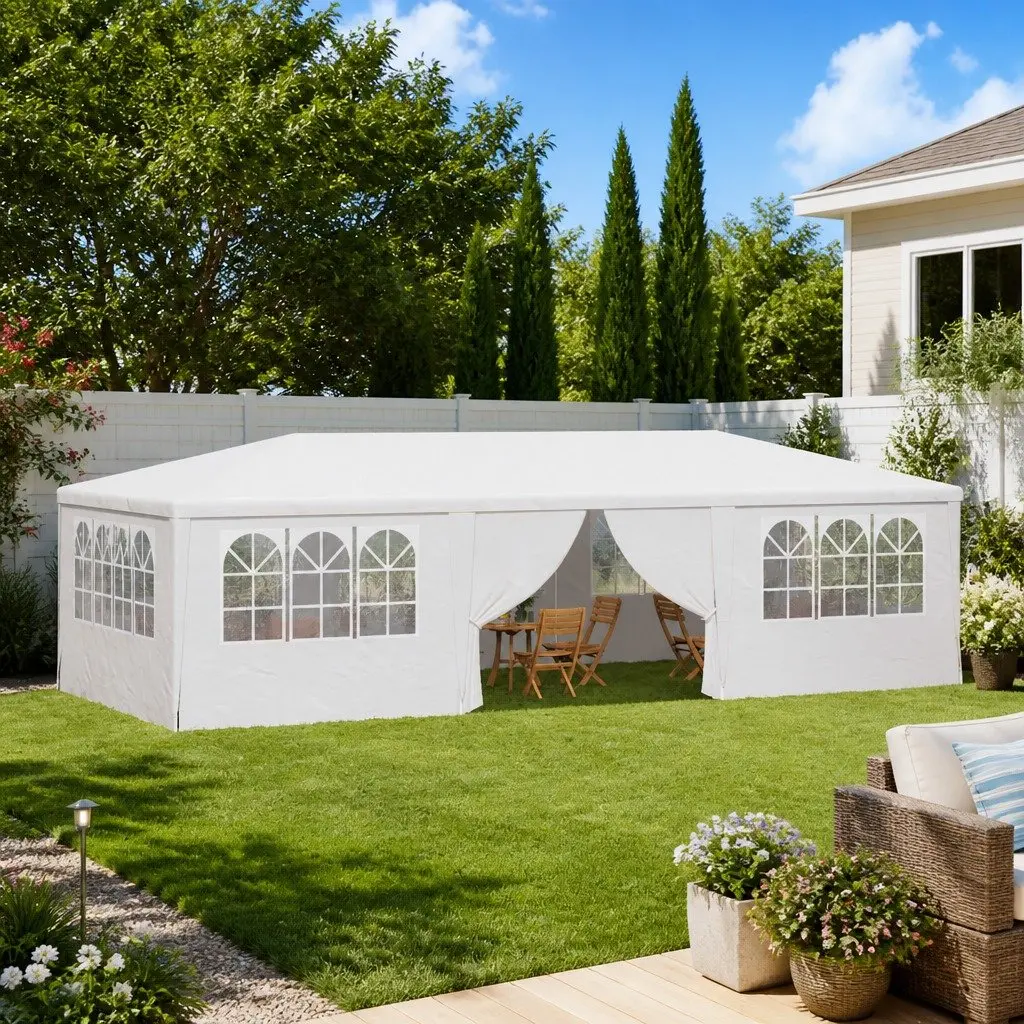 Outdoor Party Tent 4x9m Gazebo with Side Walls & Windows