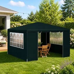 4x4 m Green Outdoor Party Tent with Side Walls and Windows