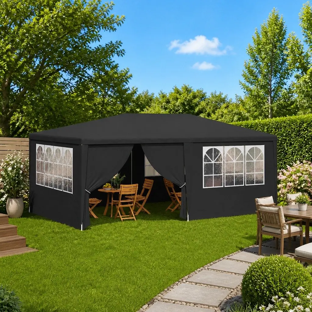 Party Tent Polyethylene 4x6 m Anthracite Outdoor Marquee with Side Walls Windows Door