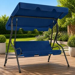 Durable Garden Swing Bench with Canopy Shade in Blue