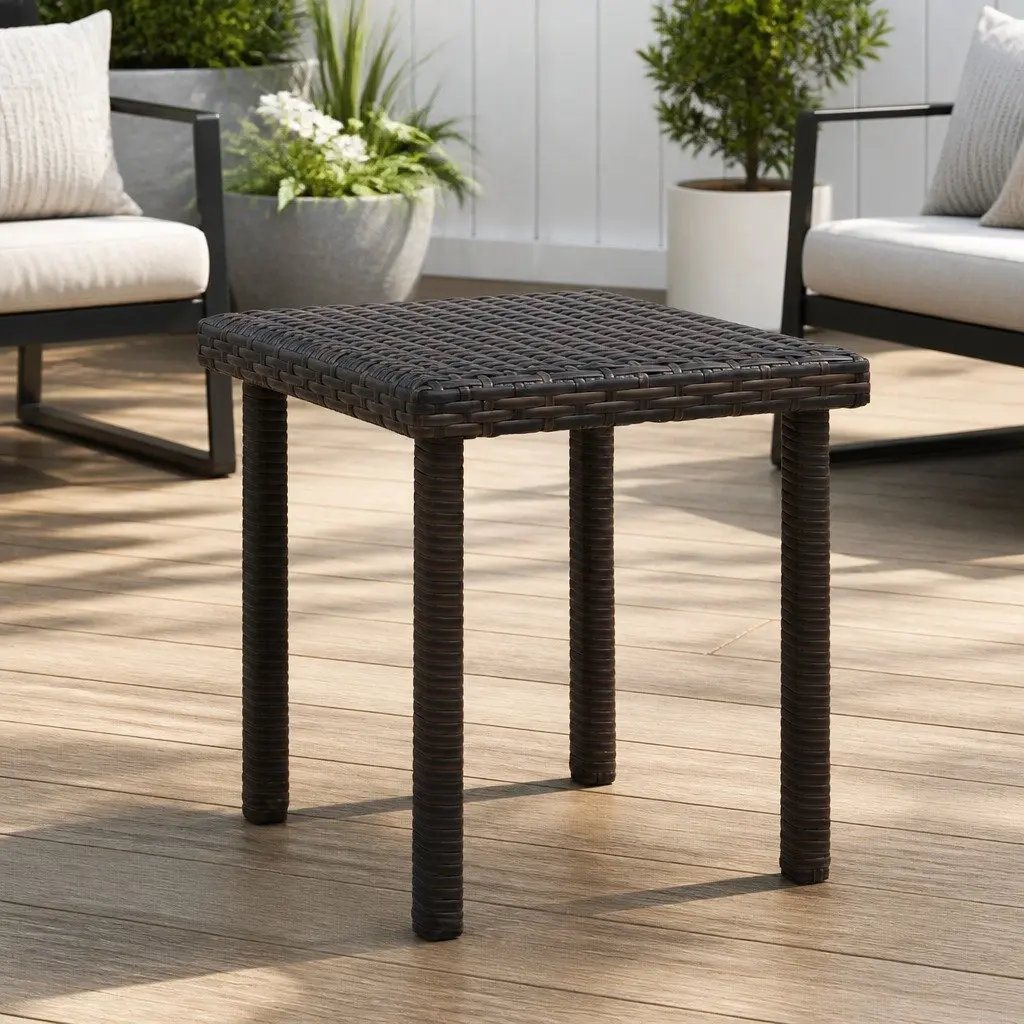 Brown PE Rattan Outdoor Garden Tea Table 40x40x40 cm