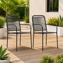 Black Outdoor Chairs Set of 2 with Steel Frame