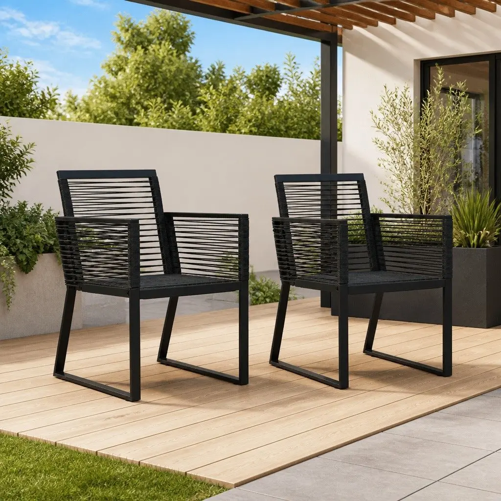 Outdoor Chairs 2 Pieces Black Patio Seating Garden Furniture Contemporary Design