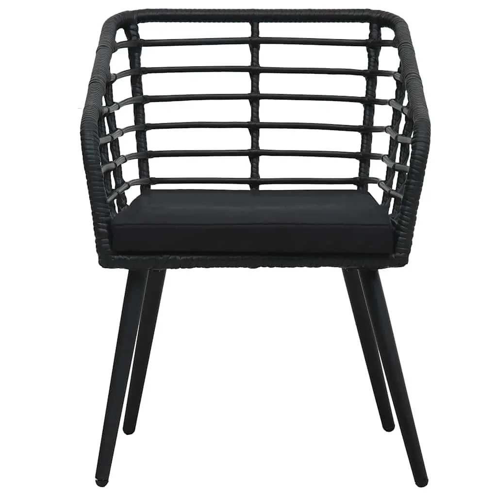 3 Piece Bistro Set Poly Rattan Steel Frame Black Outdoor Garden Patio Furniture