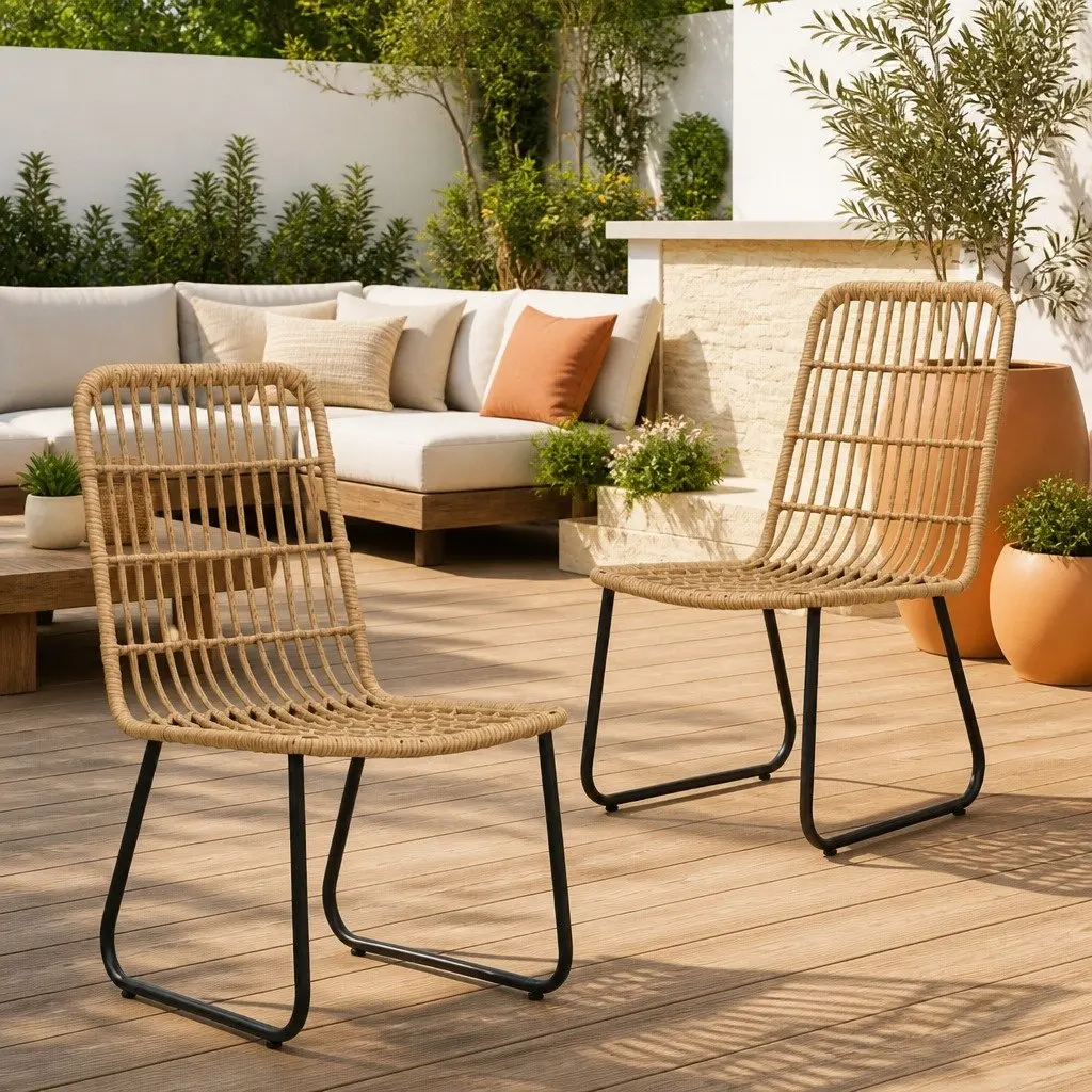 Poly Rattan Outdoor Chairs Set with Curved Backrest