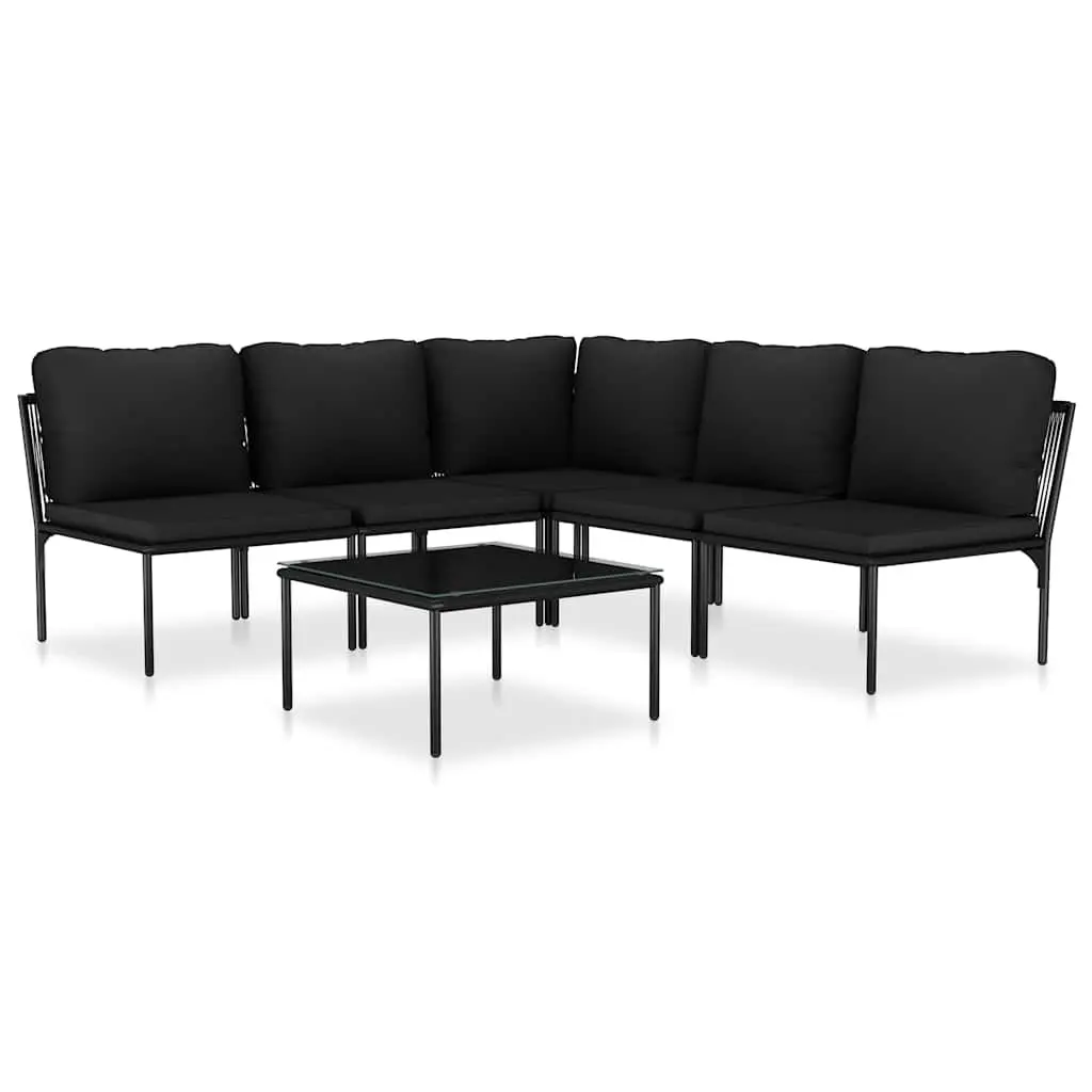 Garden Lounge Set Steel Frame PVC Wire 6 Piece Black