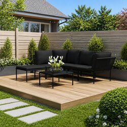 Durable 6 Piece Garden Lounge Set with Cushions - Black