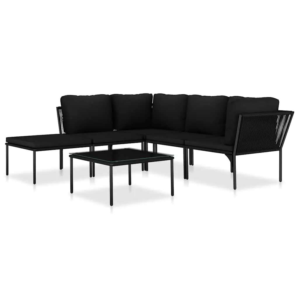 Garden Lounge Set PVC Wire Black 6 Piece Outdoor Patio Furniture