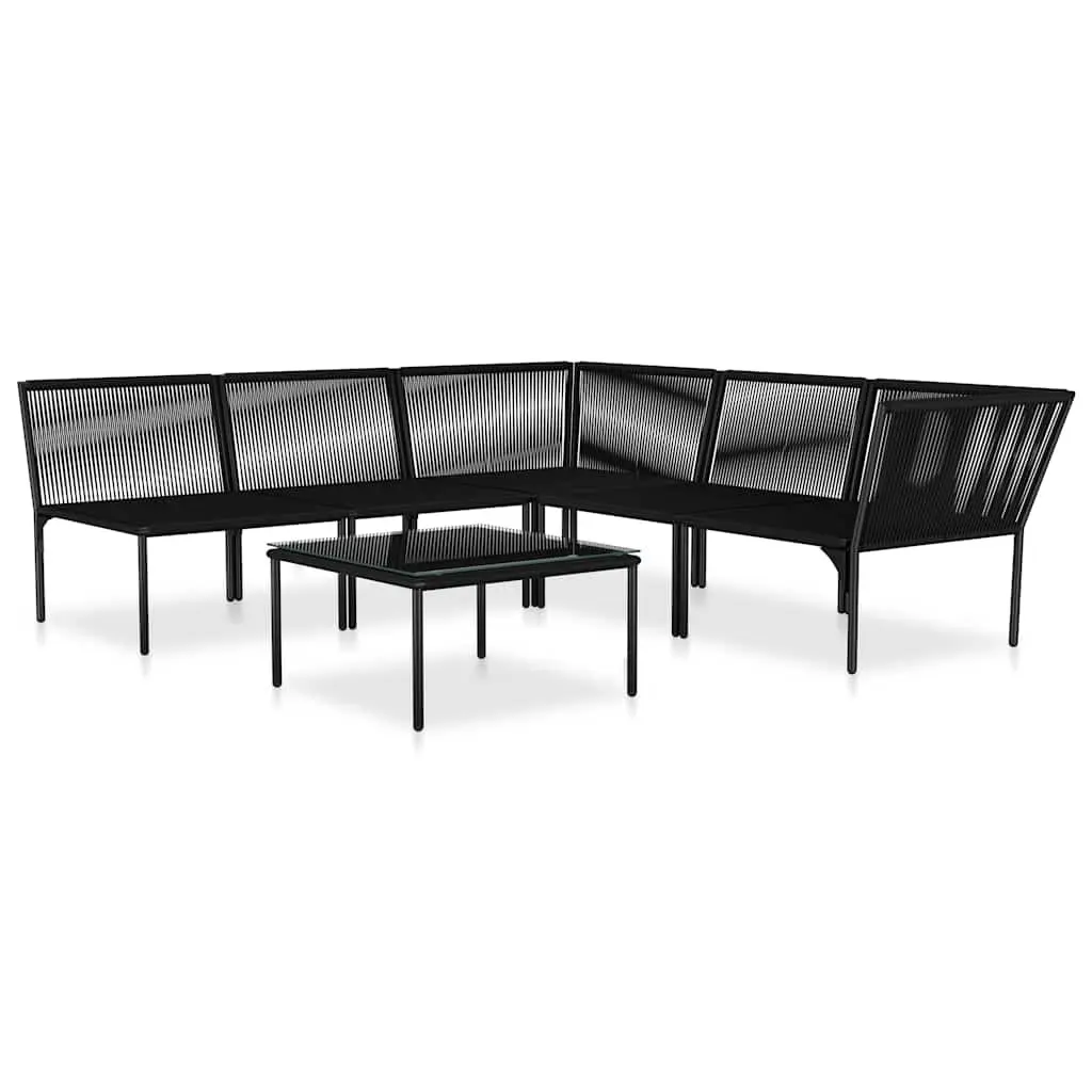 Garden Lounge Set 6 Piece Steel PVC Black Outdoor Sectional Sofa