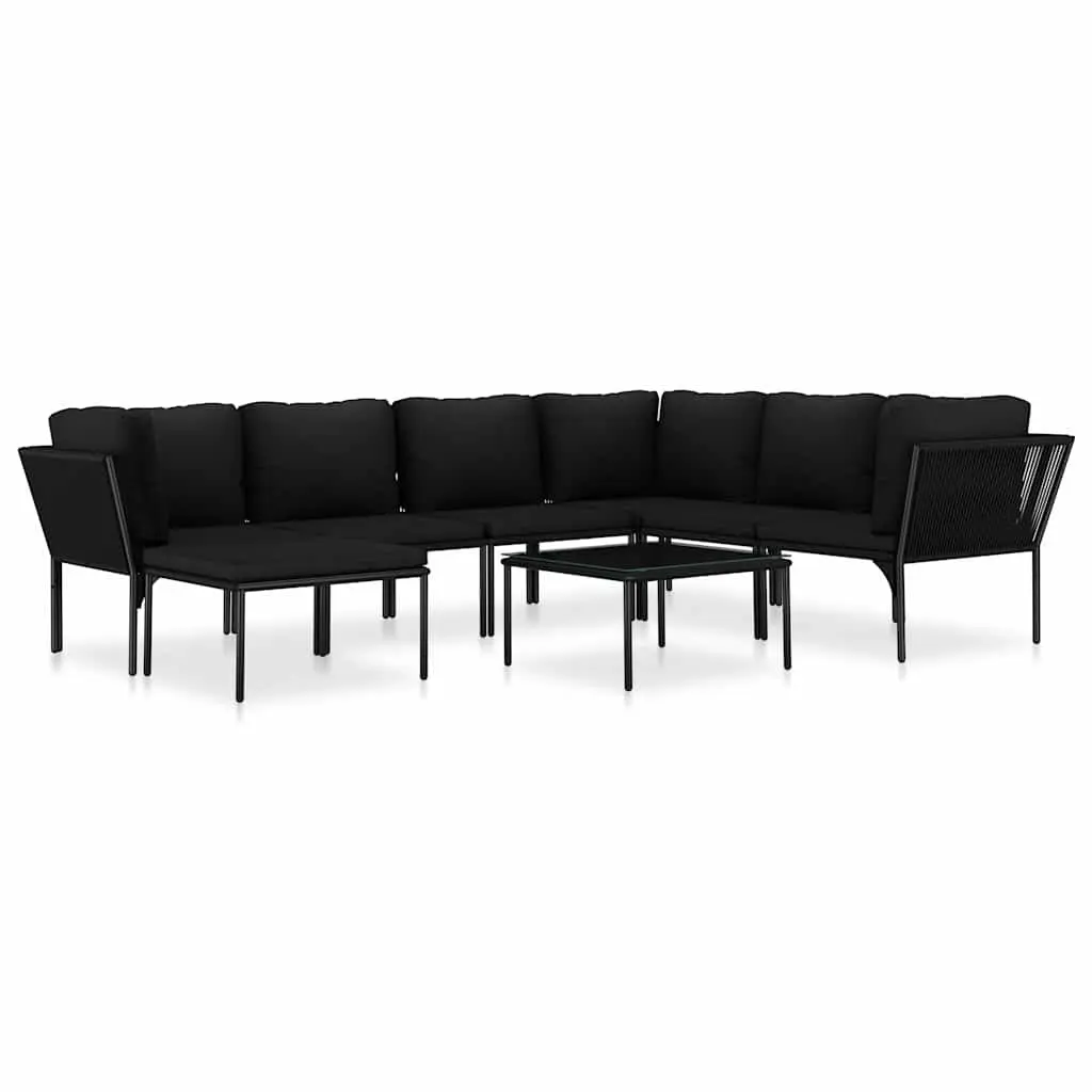 8 Piece Garden Lounge Set Modular Outdoor Patio Furniture Black PVC Cushions
