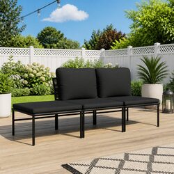 Durable 3 Piece Garden Lounge Set with Cushions in Black
