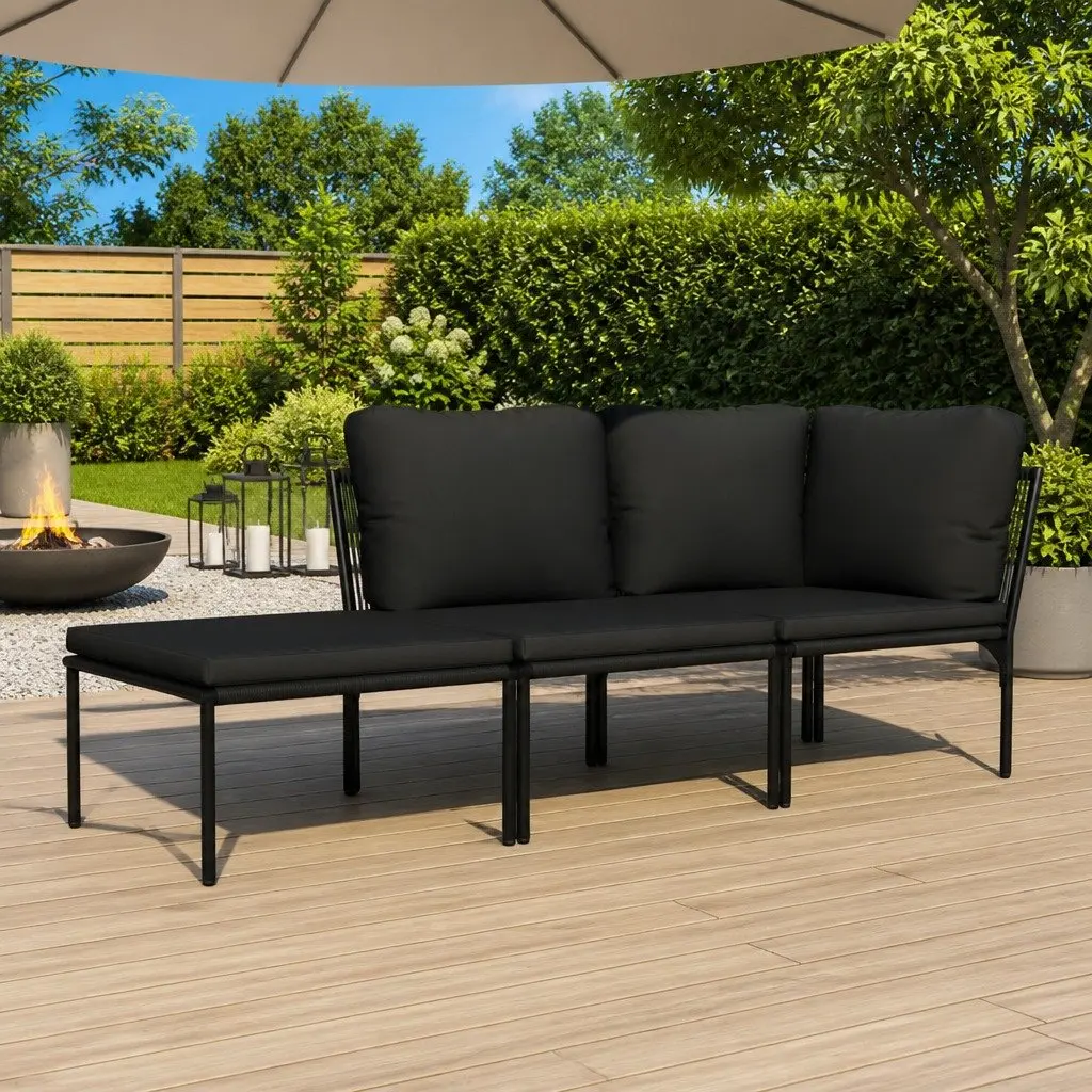 3 Piece Garden Lounge Set Powder-coated Steel Weather-resistant PVC Black Cushions Modular