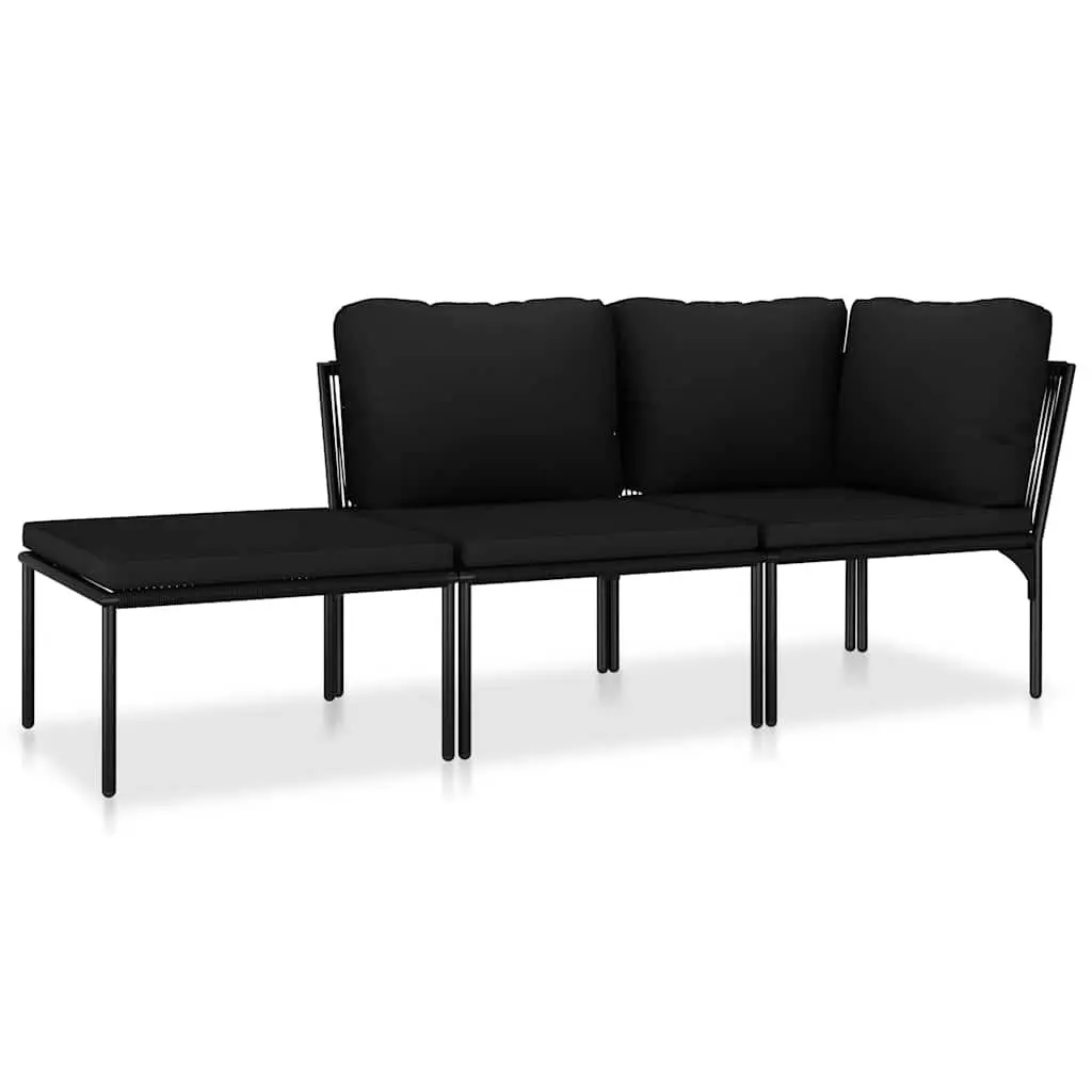 3 Piece Garden Lounge Set Powder-coated Steel Weather-resistant PVC Black Cushions Modular