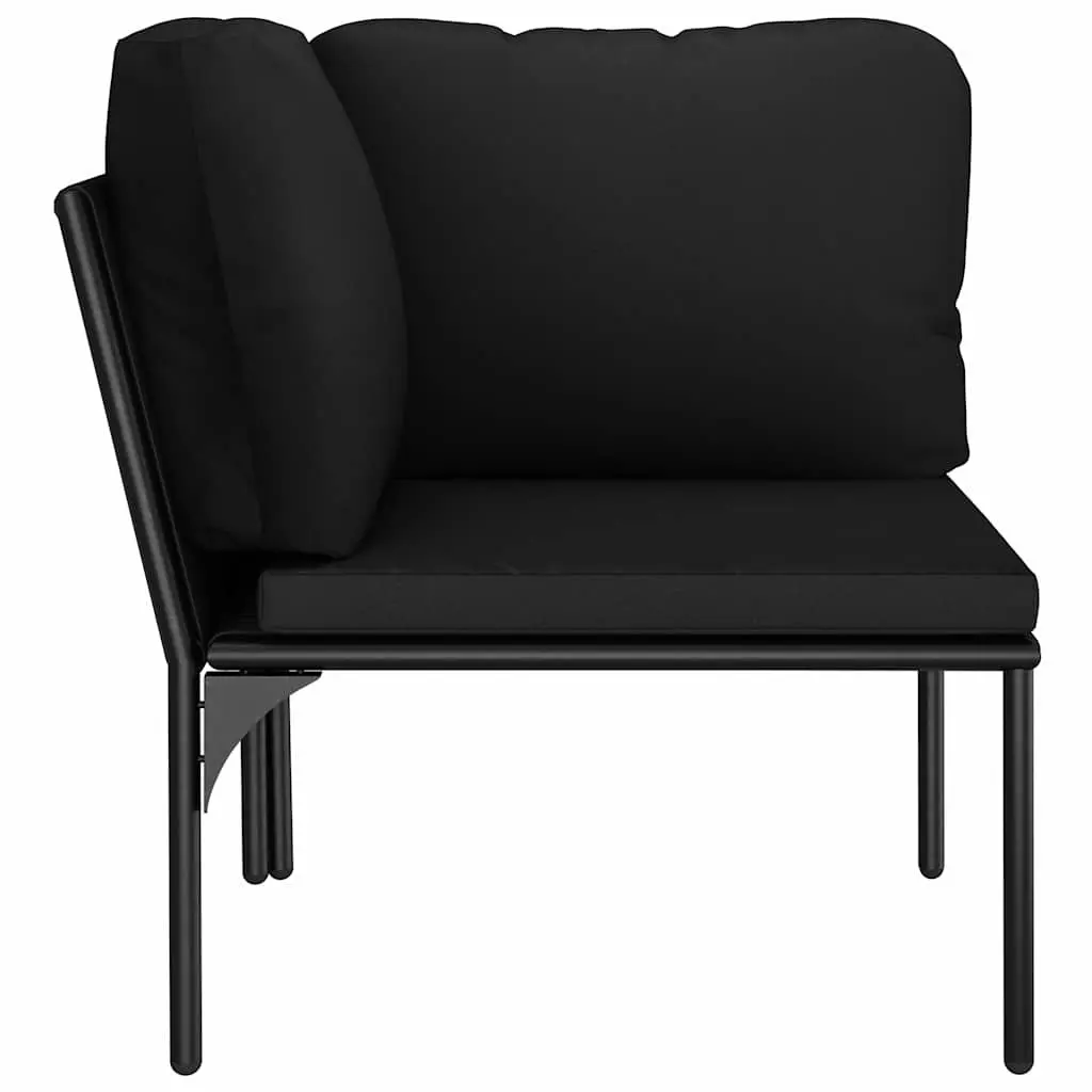 3 Piece Garden Lounge Set Powder-coated Steel Weather-resistant PVC Black Cushions Modular
