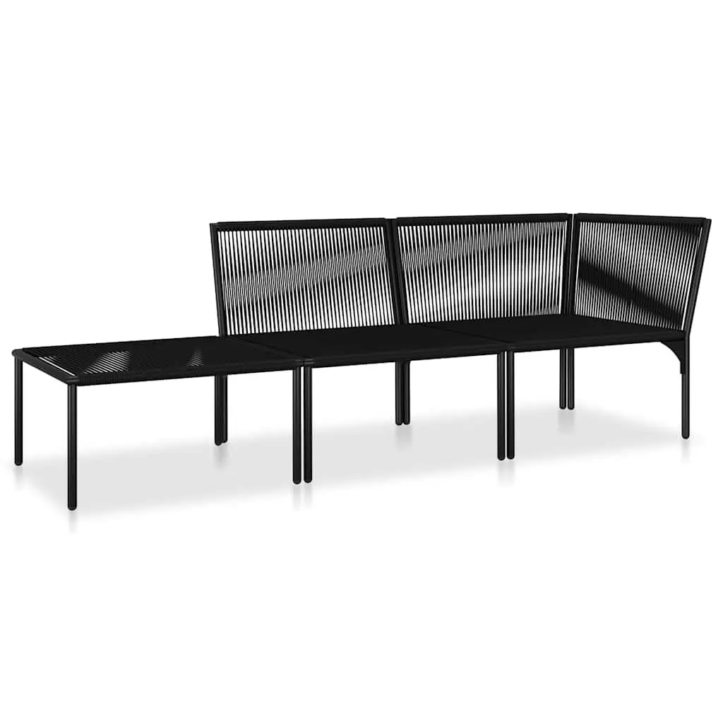 3 Piece Garden Lounge Set Powder-coated Steel Weather-resistant PVC Black Cushions Modular