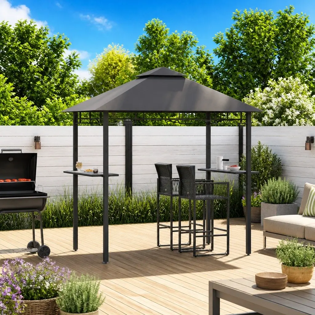 BBQ Gazebo Steel Frame 240W x 150D x 255H cm Anthracite Weather Resistant