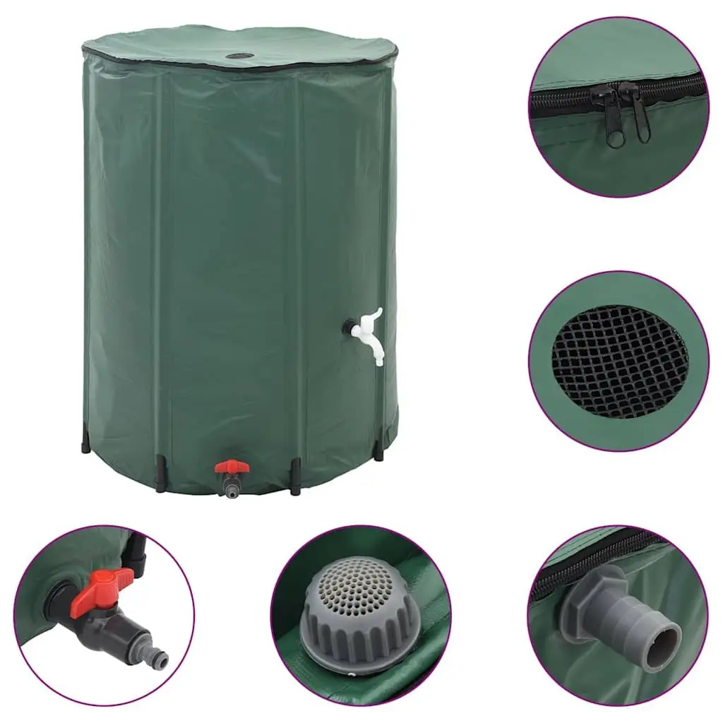 Rain Water Tank PVC 1350L Green Collapsible Garden Watering Storage Barrel with Spigot