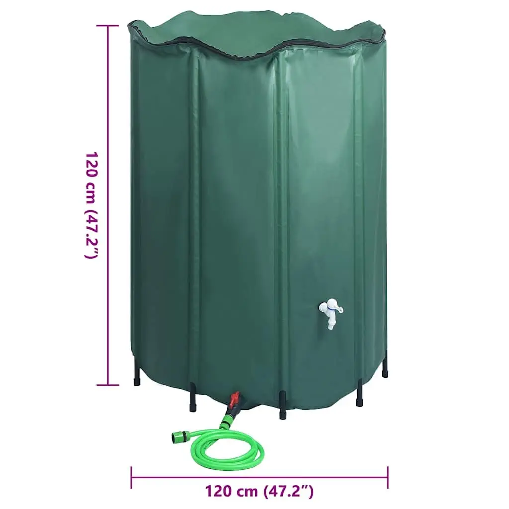 Rain Water Tank PVC 1350L Green Collapsible Garden Watering Storage Barrel with Spigot