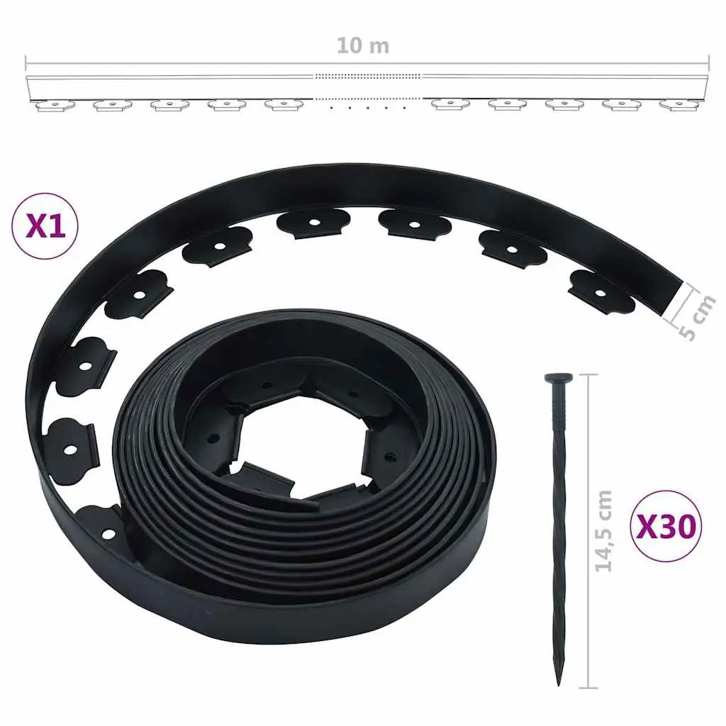 Flexible Black Lawn Edging for Gardens 10m