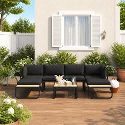 4-Piece Grey Garden Corner Sofa Set with Cushions