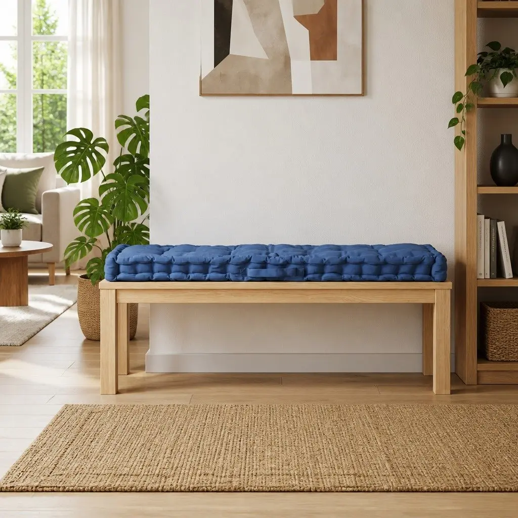 Light Blue Outdoor Garden Bench Pad with Thick Padding