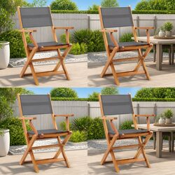 4-Piece Grey Eucalyptus Wood Folding Armchairs Set
