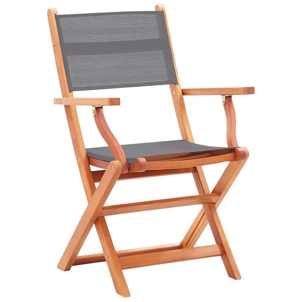 4-Piece Grey Eucalyptus Wood Folding Armchairs Set