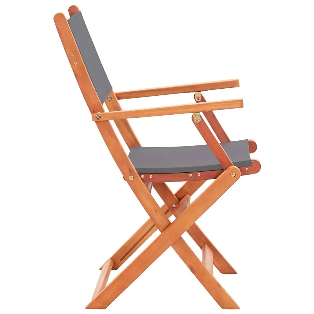4-Piece Grey Eucalyptus Wood Folding Armchairs Set