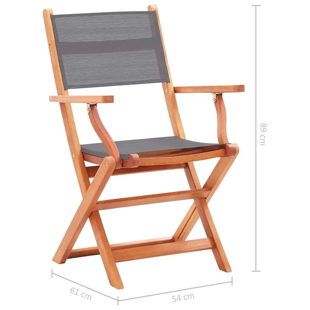 4-Piece Grey Eucalyptus Wood Folding Armchairs Set