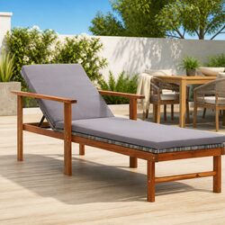 Durable Grey Poly Rattan Sun Lounger with Acacia Frame
