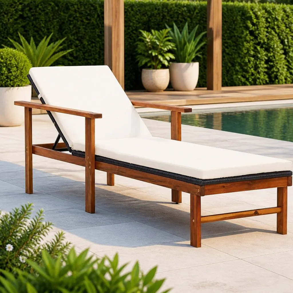 Sun Lounger with Cushion, Durable PE Rattan