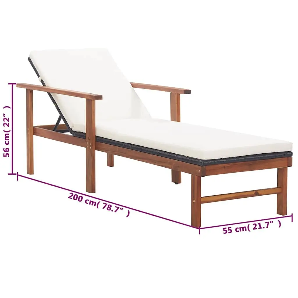Sun Lounger with Cushion, Durable PE Rattan