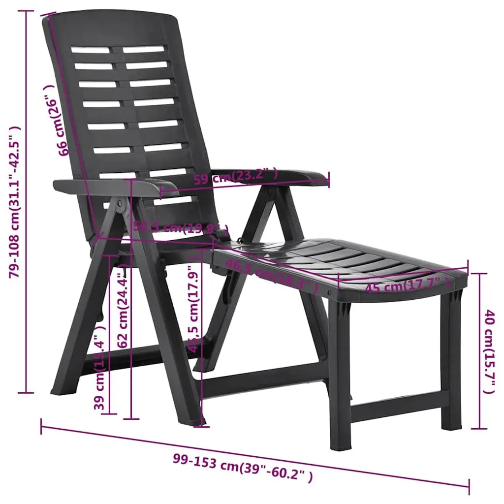 Folding Sun Lounger Plastic Adjustable Anthracite