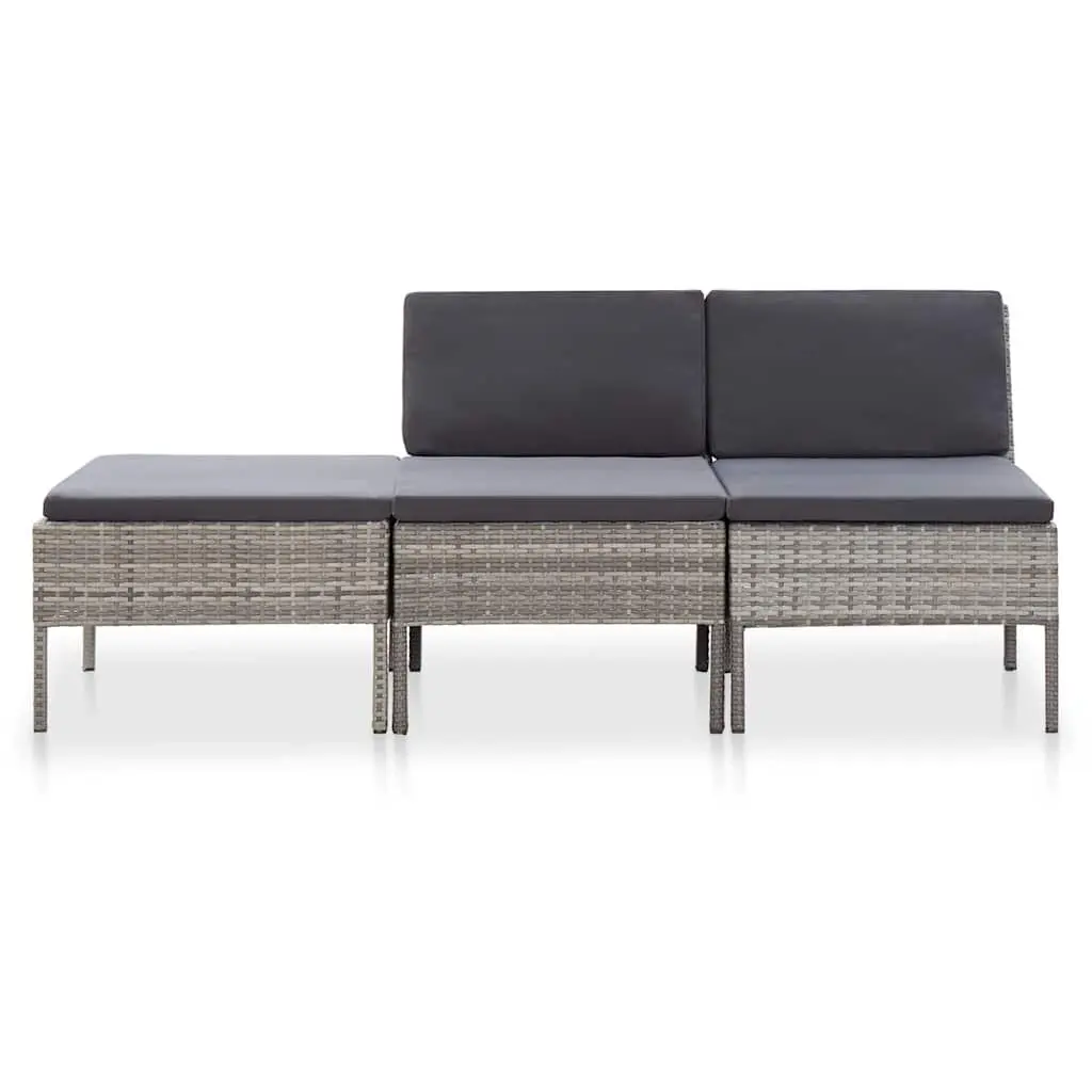 Garden Lounge Set PE Rattan 3 Piece Outdoor Furniture Grey