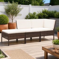 3 Piece Outdoor Lounge Set with Brown Cushions