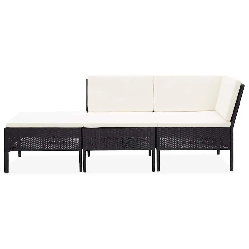 3 Piece Poly Rattan Garden Lounge Set with Cushions
