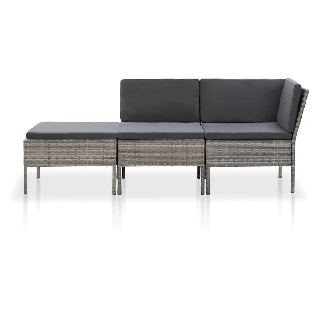 3 Piece Garden Lounge Set PE Rattan Modular Sofa with Cushions Grey