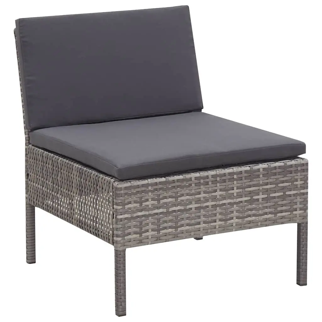 3 Piece Garden Lounge Set PE Rattan Modular Sofa with Cushions Grey