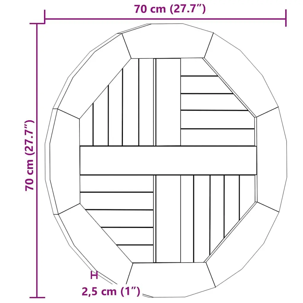 70cm Round Teak Wood Dining Table Top, 2.5cm Thick