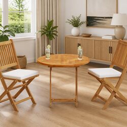 Durable Solid Teak Wood Round Table Top - 80cm Diameter