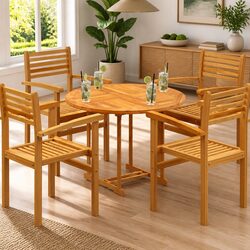 Round Solid Teak Wood Table Top 90cm Diameter 2.5cm Thick Brown Tabletop