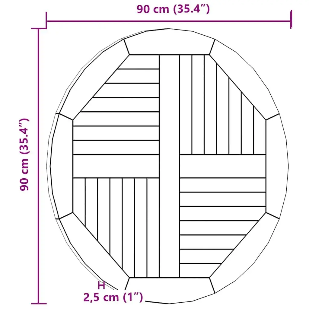 Round Solid Teak Wood Table Top 90cm Diameter 2.5cm Thick Brown Tabletop