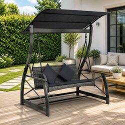 3-Seater Garden Swing Bench with Canopy Outdoor Porch Chair Recliner Grey