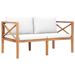 Premium Teak Wood Outdoor Garden Bench with Cream Cushions