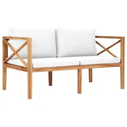Premium Teak Wood Outdoor Garden Bench with Cream Cushions
