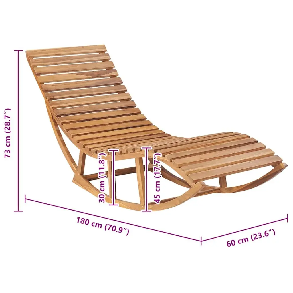 Rocking Sun Lounger Teak Wood Brown Outdoor Garden Patio Relaxation Chair