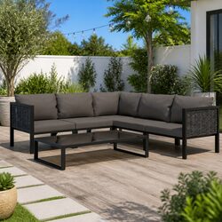 Elegant 6 Piece Poly Rattan Garden Lounge Set